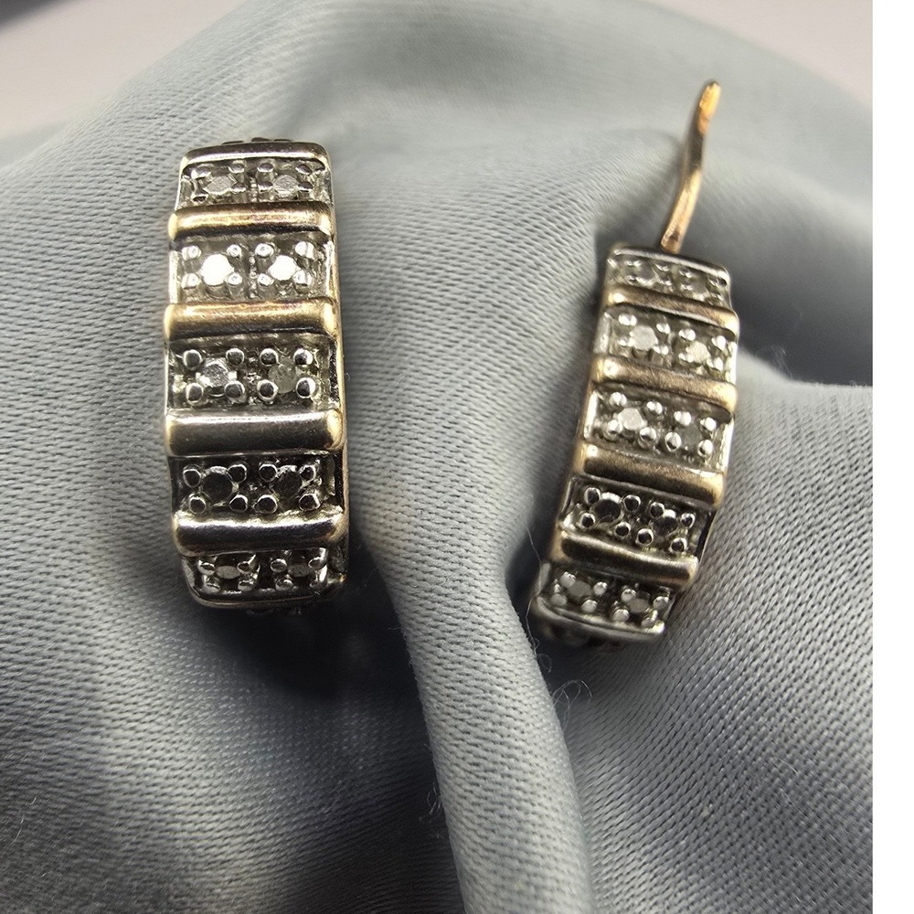 Vintage Estate Hoop Earrings Gold Tone Sterling Silver 925 Filigree Pave